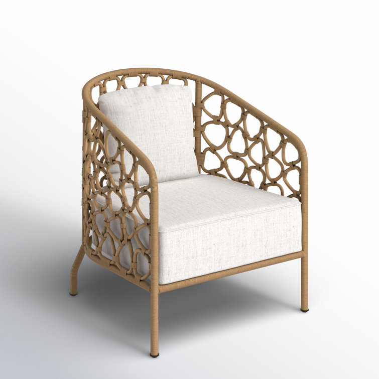 Cream and Brown Handcrafted Rattan Barrel Accent Chair