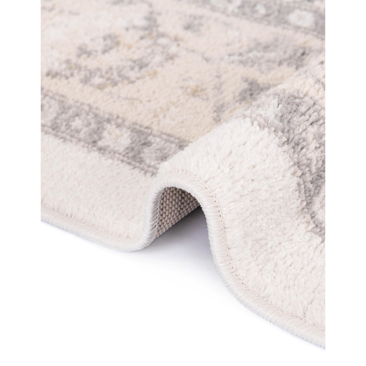 Ivory and Gray Synthetic Medallion Square Rug