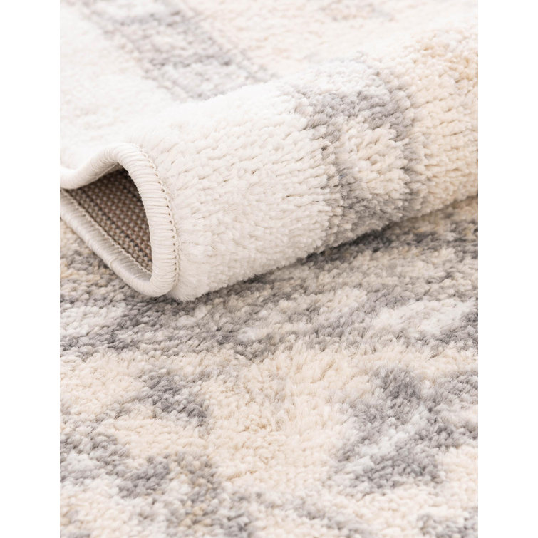 Ivory and Gray Synthetic Medallion Square Rug