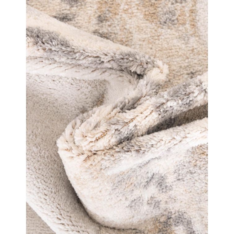 Ivory and Gray Synthetic Medallion Square Rug