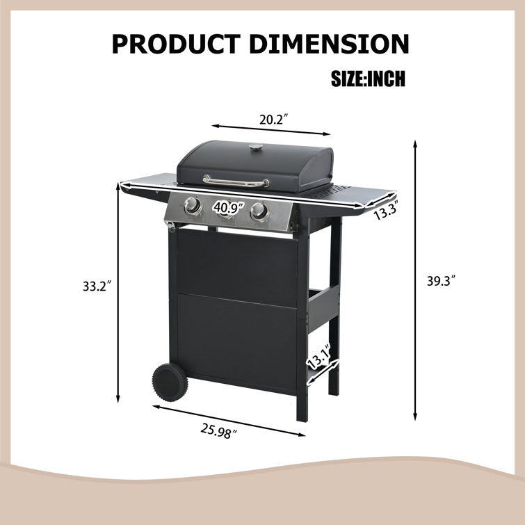 Black Stainless Steel 3-Burner Propane Gas Grill with Shelves