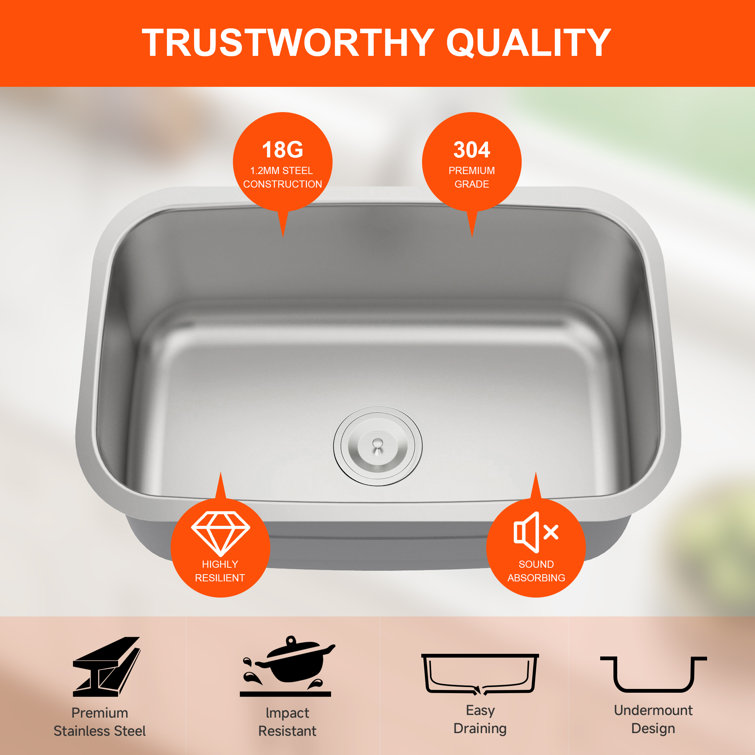 27 Inch Stainless Steel Undermount Single Bowl Kitchen Sink