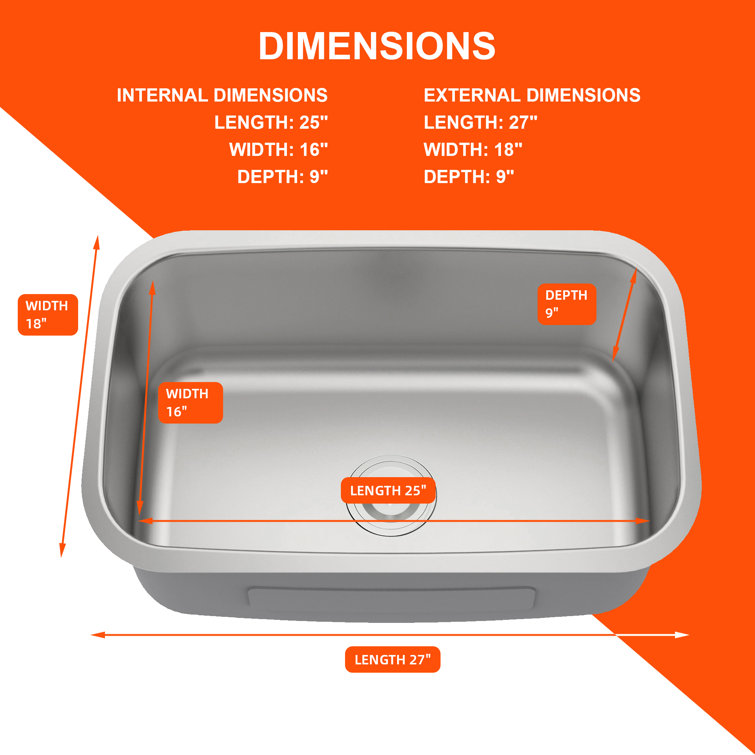 27 Inch Stainless Steel Undermount Single Bowl Kitchen Sink