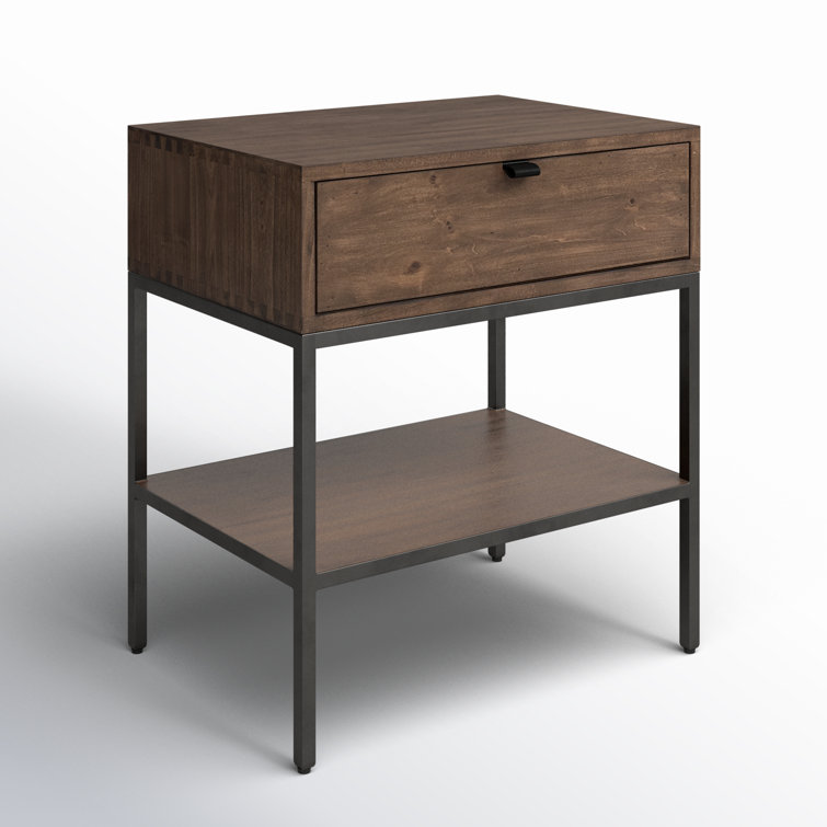 Auburn Poplar 24" Contemporary Brown Nightstand with Leather Pull