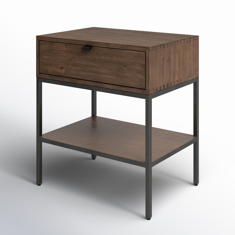 Auburn Poplar 24" Contemporary Brown Nightstand with Leather Pull