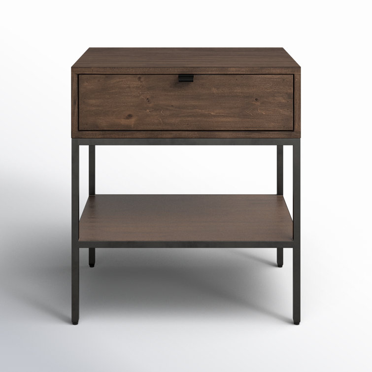 Auburn Poplar 24" Contemporary Brown Nightstand with Leather Pull