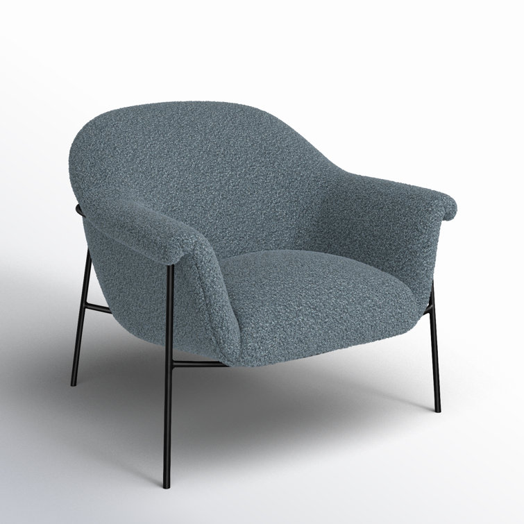 Sky Blue Boucle Accent Chair with Metal Base