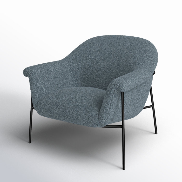 Sky Blue Boucle Accent Chair with Metal Base