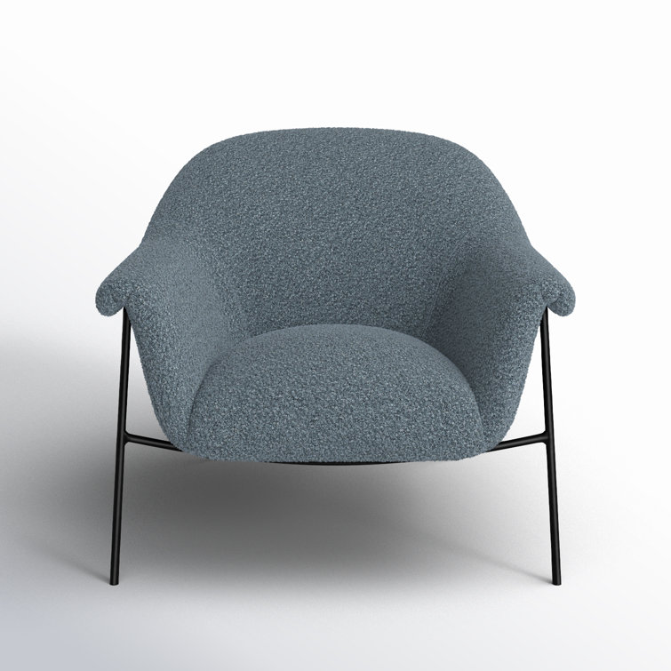 Sky Blue Boucle Accent Chair with Metal Base