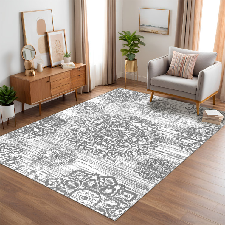 Light Gray 9' x 12' Tufted Oriental Cotton Area Rug
