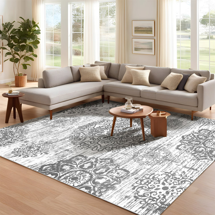 Light Gray 9' x 12' Tufted Oriental Cotton Area Rug