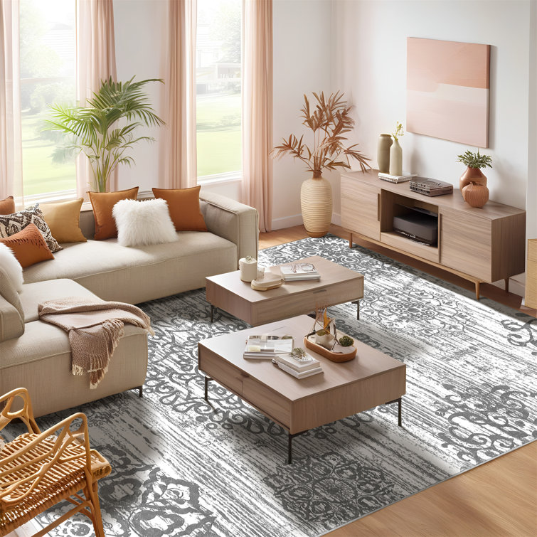 Light Gray 9' x 12' Tufted Oriental Cotton Area Rug