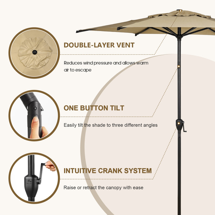 Lyon 7.5ft Brown Polyester Market Umbrella with Charcoal Steel Frame