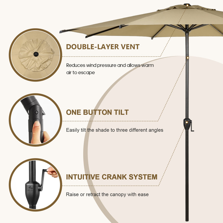 Lyon 9ft Brown Steel Outdoor Patio Umbrella