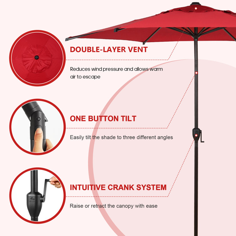 Lyon 9FT Red Hexagonal Polyester Market Umbrella with Steel Pole