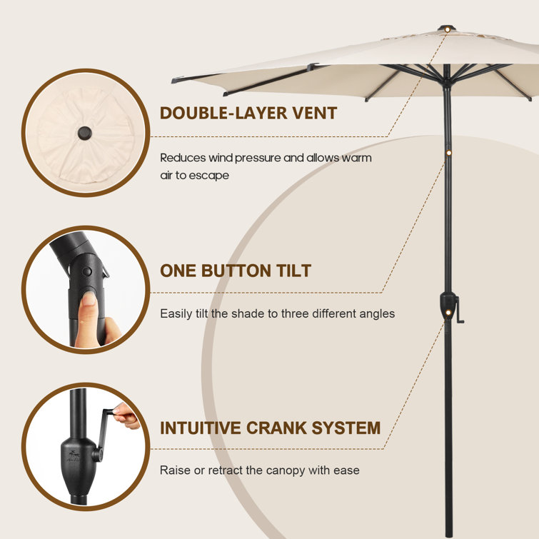Lyon 11 ft Beige Steel Round Market Patio Umbrella