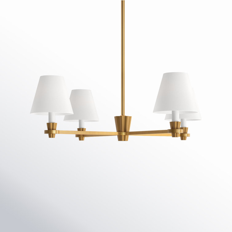 Burnished Brass 4-Light Metal Chandelier with White Shades