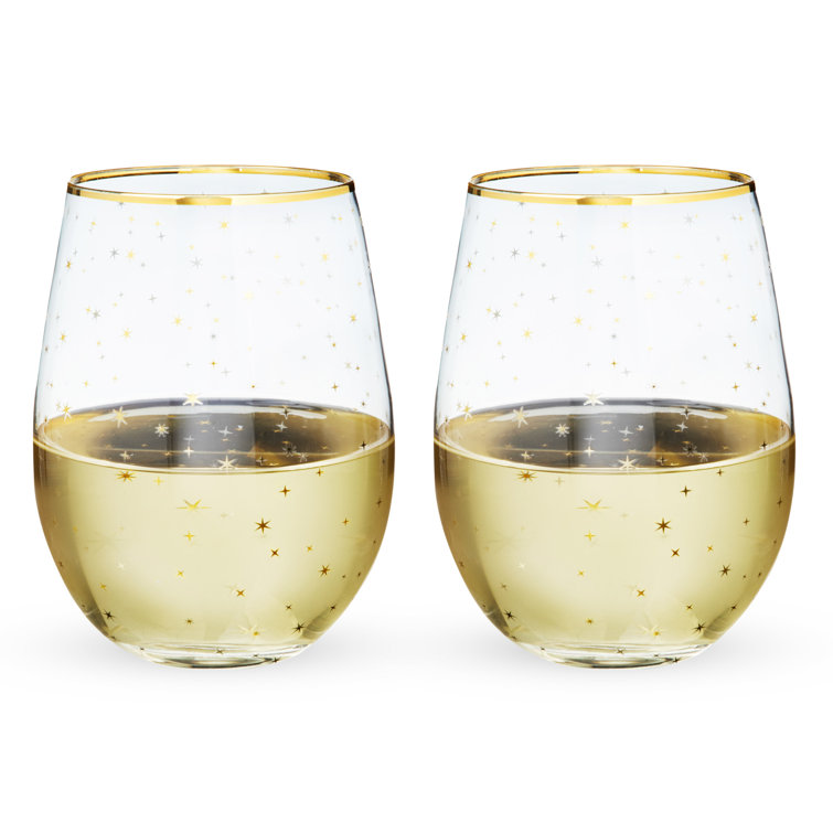 Gold Rim Celestial Pattern Stemless Wine Glass Set