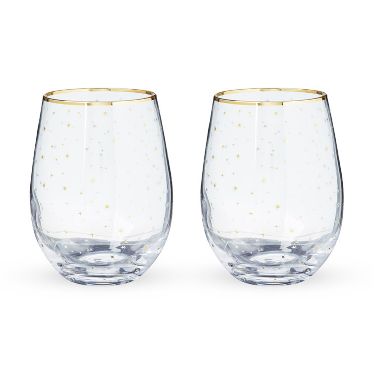 Gold Rim Celestial Pattern Stemless Wine Glass Set