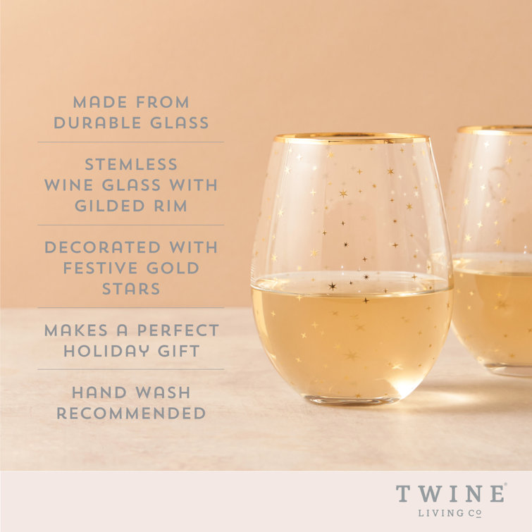 Gold Rim Celestial Pattern Stemless Wine Glass Set
