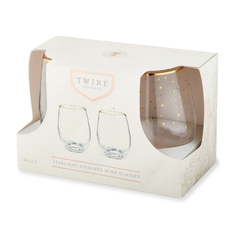 Gold Rim Celestial Pattern Stemless Wine Glass Set