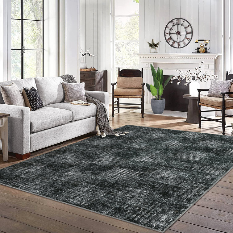 Gray Abstract Synthetic Tufted Washable Non-slip 8' x 10' Area Rug