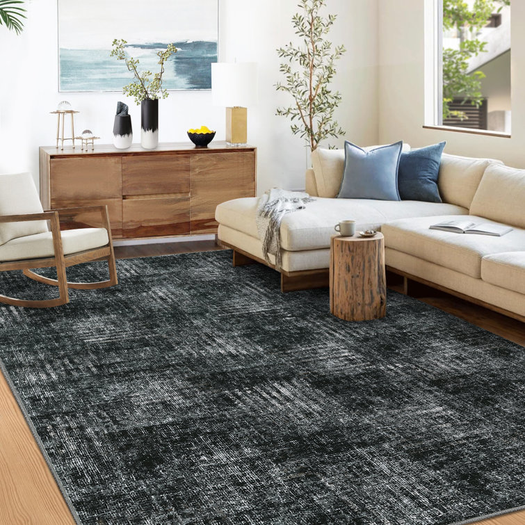 Gray Abstract Synthetic Tufted Washable Non-slip 8' x 10' Area Rug
