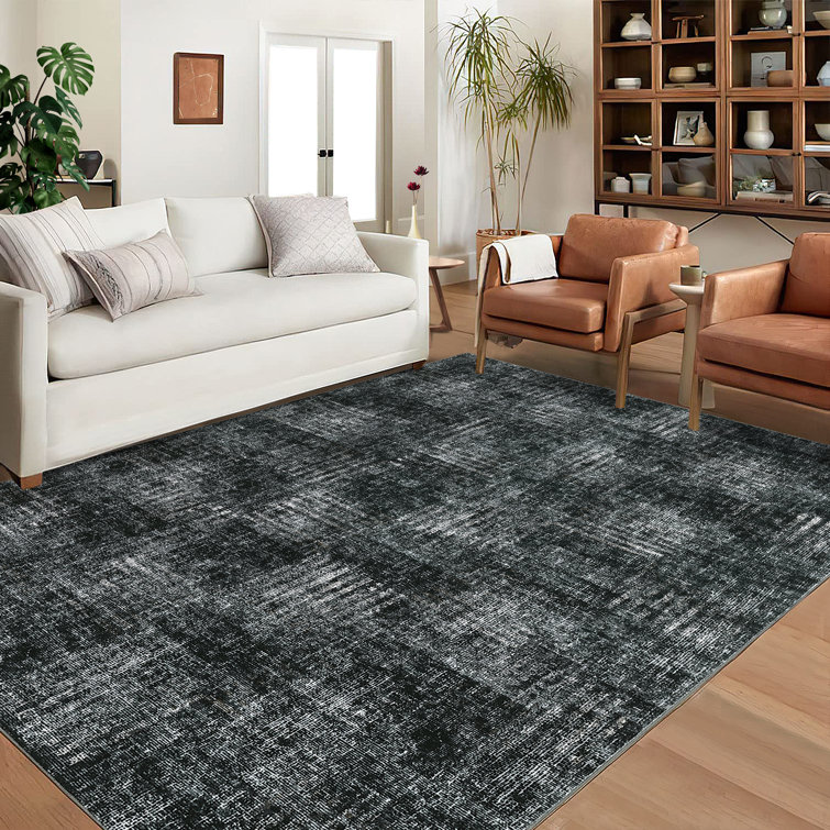 Gray Abstract Synthetic Tufted Washable Non-slip 8' x 10' Area Rug