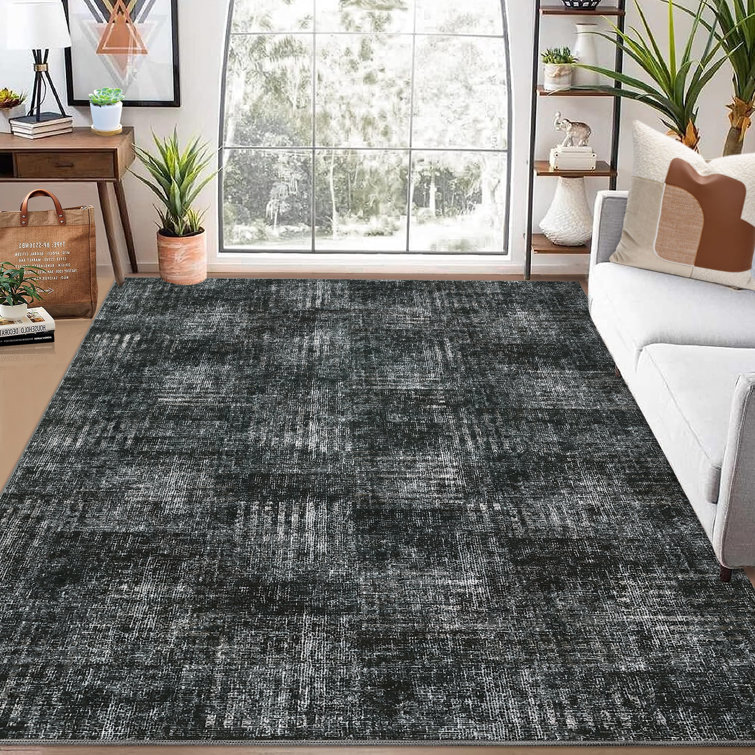 Gray Abstract Synthetic Tufted Washable Non-slip 8' x 10' Area Rug