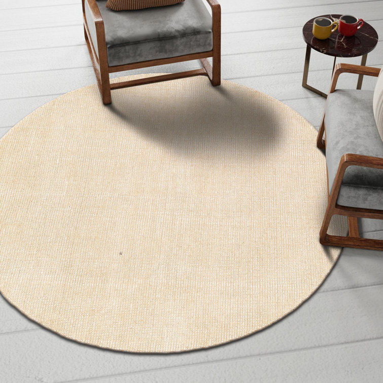 Handmade Round Ivory Wool Geometric Indoor Rug