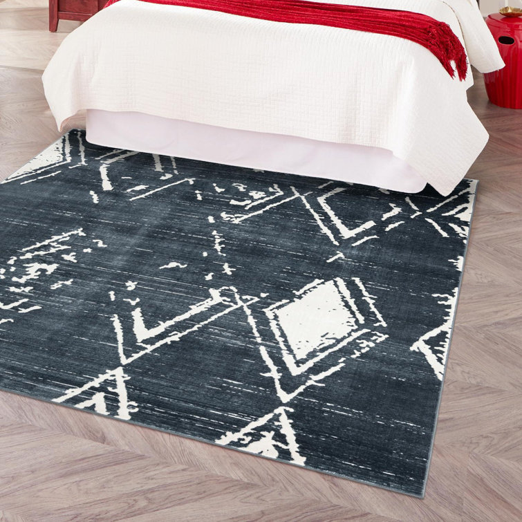 Navy Blue and Ivory Square Synthetic Area Rug