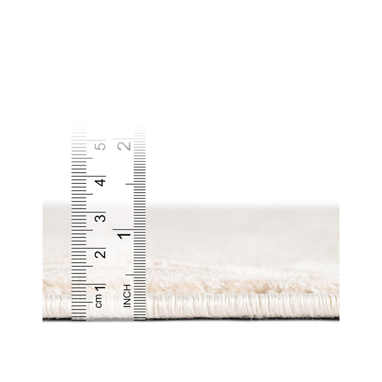 Ivory and Beige Round Geometric Synthetic Area Rug