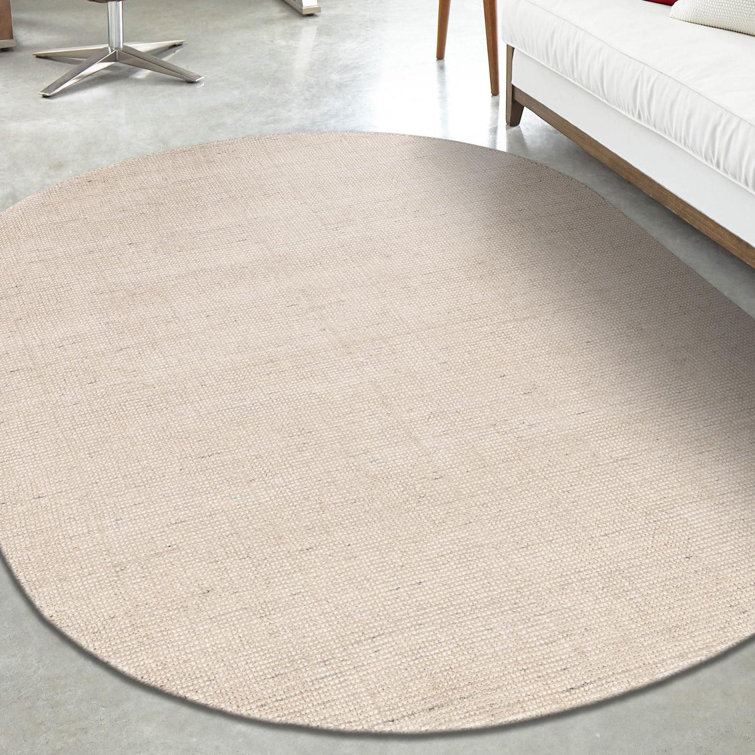 Ivory Oval Hand-Knotted Wool Indoor Rug 6' x 9'