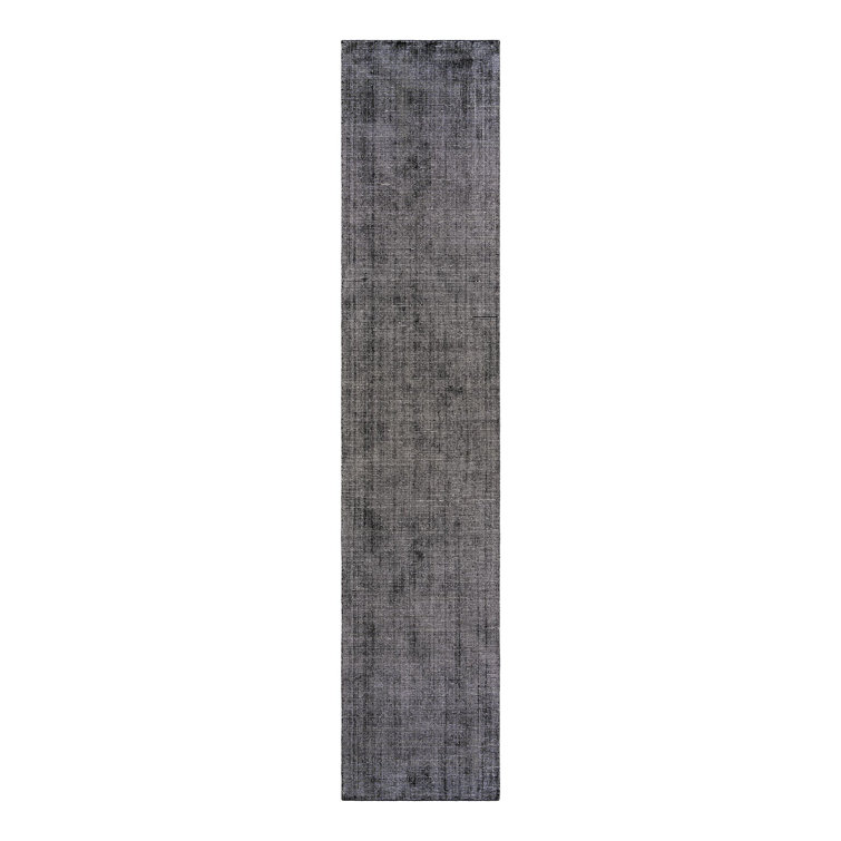 Hand-knotted Black and Ivory Wool Runner Rug