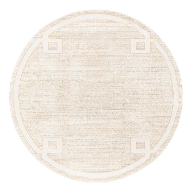Ivory and Beige Round Geometric Synthetic Area Rug