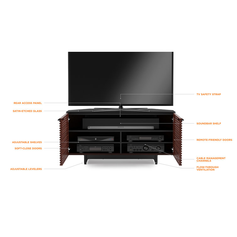 Chocolate Stained Walnut Corner Media Cabinet with Glass Top