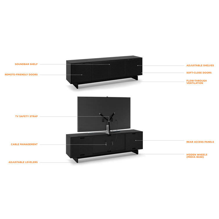 Ebonized Ash Black Media Console with Solid Wood Cabinet