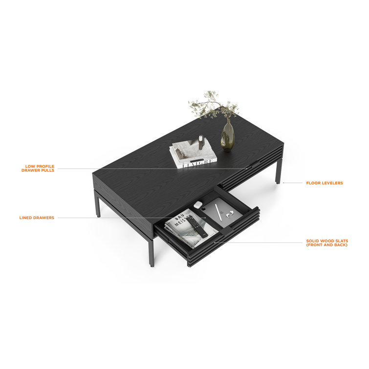 Ebonized Ash and Black Rectangular Coffee Table with Storage