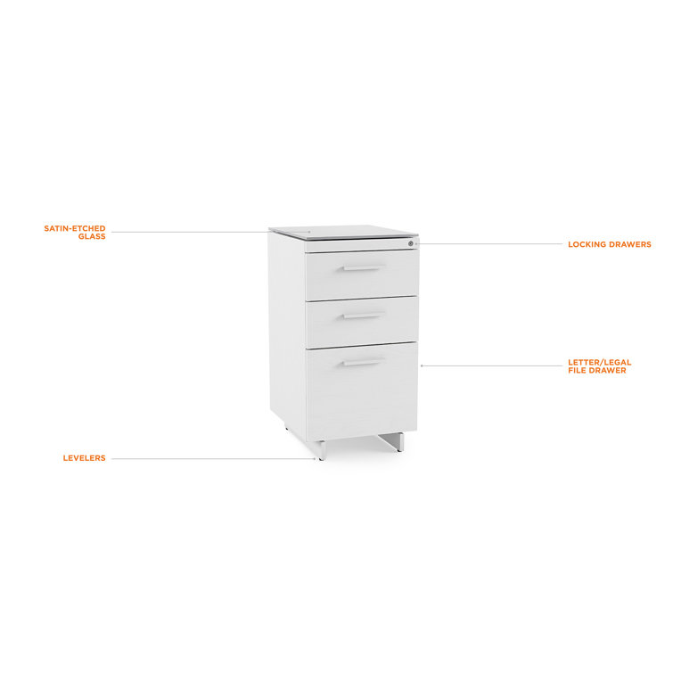 Centro White and Gray Glass 3-Drawer Mobile File Cabinet