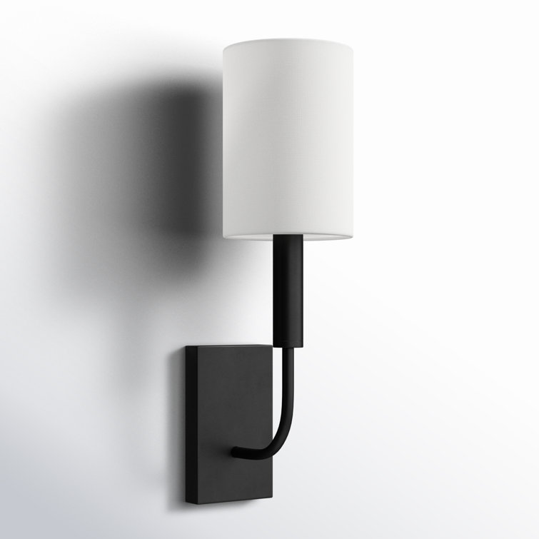Aged Iron Nickel Cylinder Dimmable Wall Sconce with White Linen Shade