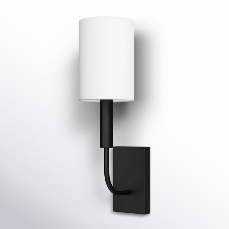 Aged Iron Nickel Cylinder Dimmable Wall Sconce with White Linen Shade