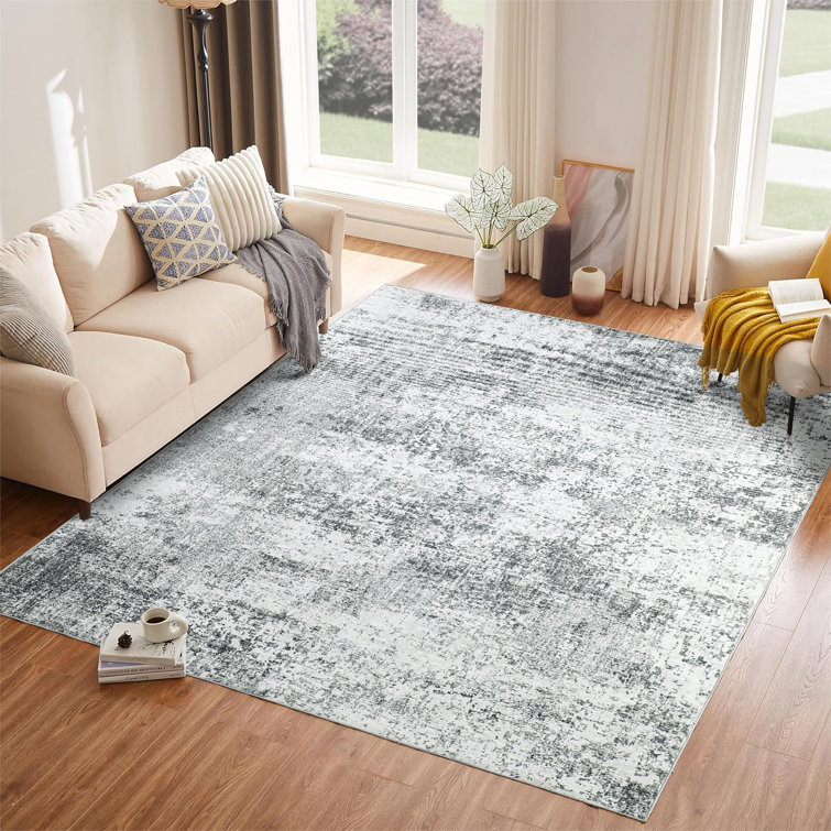 Kimberley Gray Abstract 5' x 7' Washable Area Rug with Non-Slip Backing