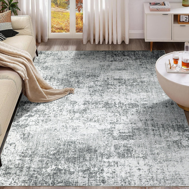Kimberley Gray Abstract 5' x 7' Washable Area Rug with Non-Slip Backing