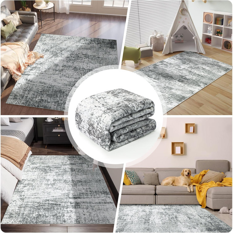 Kimberley Gray Abstract 5' x 7' Washable Area Rug with Non-Slip Backing