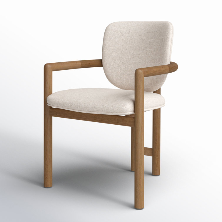 Beige Upholstered Leather Arm Chair with Desert Oak Finish