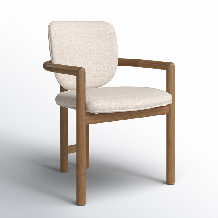 Beige Upholstered Leather Arm Chair with Desert Oak Finish
