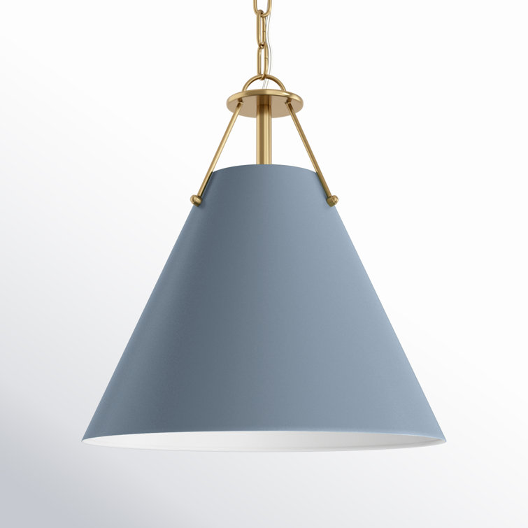 Gold and Blue Steel Cone Pendant Light, 12"