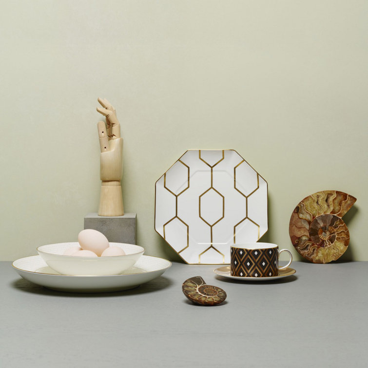 White and Gold Geometric Fine Bone China Soup/Cereal Bowl