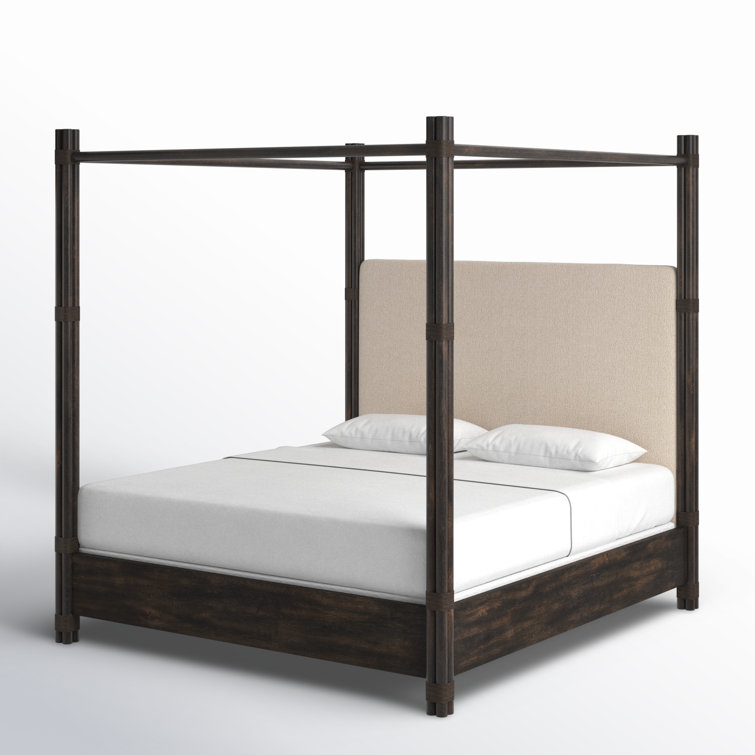 King Neo Cream Upholstered Canopy Bed with Oak Veneers
