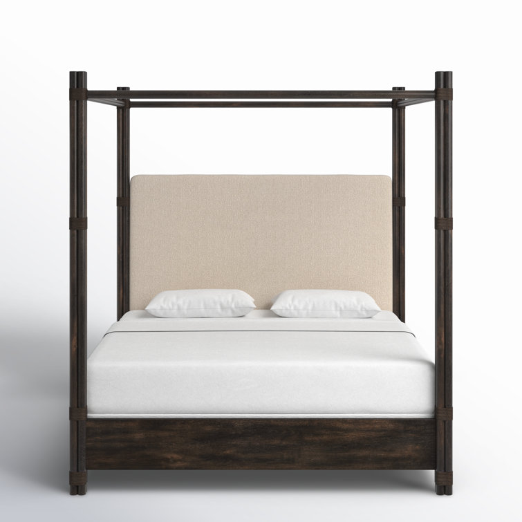 King Neo Cream Upholstered Canopy Bed with Oak Veneers